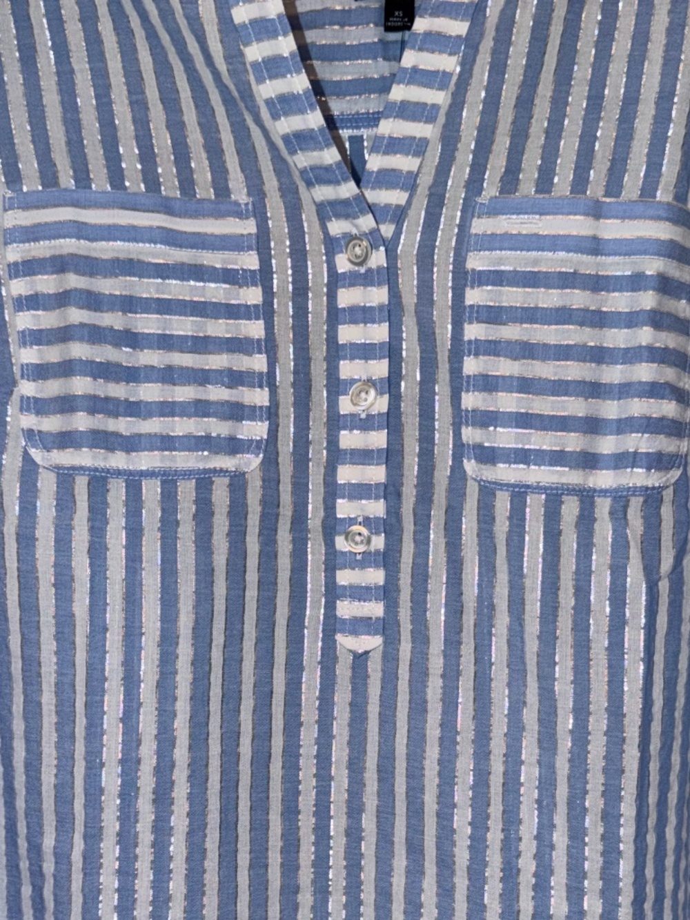 Talbots Shirt, Blue/Metallic stripes